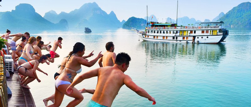 Intro Travel Vietnam Intro Group Tours Adventure Jumping Into Ha Long Bay