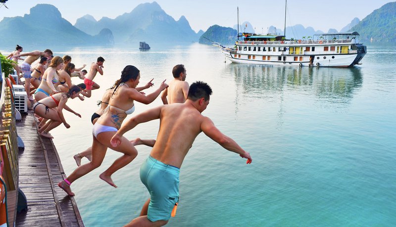 Intro Travel Vietnam Intro Group Tours Adventure Jumping Into Ha Long Bay